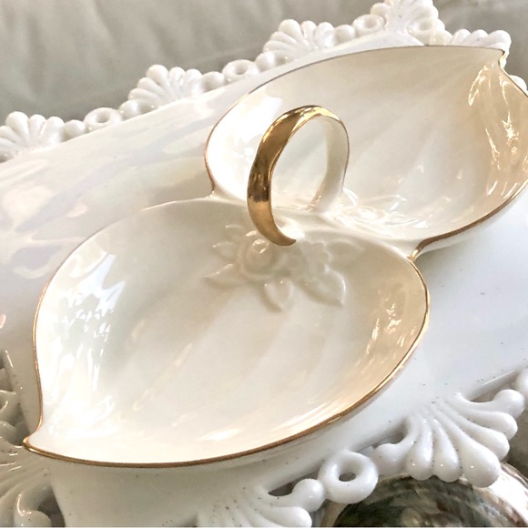 Mikasa 24 Karat Bone China Leaf Rose 2 Part Dish - Picture 2 of 9